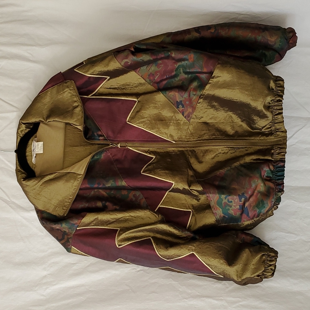 Vintage 80's-90's look pant suit gold, maroon, blue. Sz L.